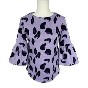 Tyler Boe Leopard Print Knit Top Bell Sleeves Purple Sz XS Preppy Modern Chic